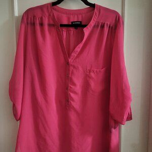 Le Château Pink Roll-Tab Sleeve Popover Blouse XL